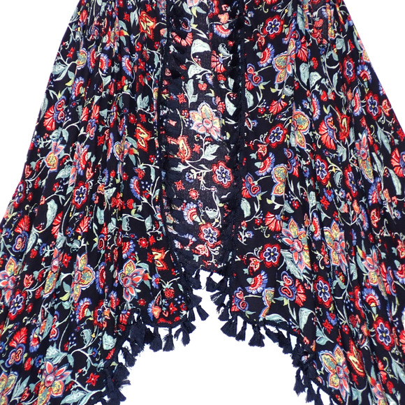 Cato 22/24W Open Front Waterfall Black Floral Tassels Plus Size Cardigan Vest - Picture 5 of 8